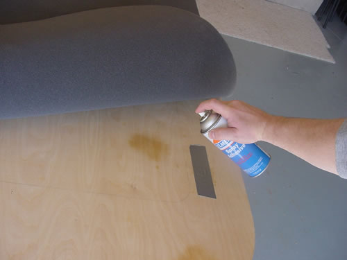 Spray on adhesive holds the poker table foam